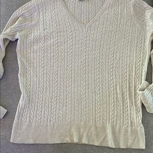 41 Hawthorn Cream V-Neck Sweater with Cable Knit Design
